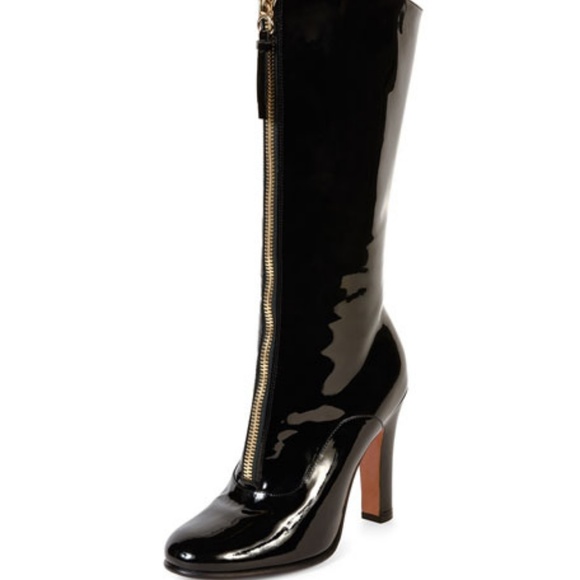 Valentino Shoes - Valentino Front Zip Patent Leather Mid Calf Boots